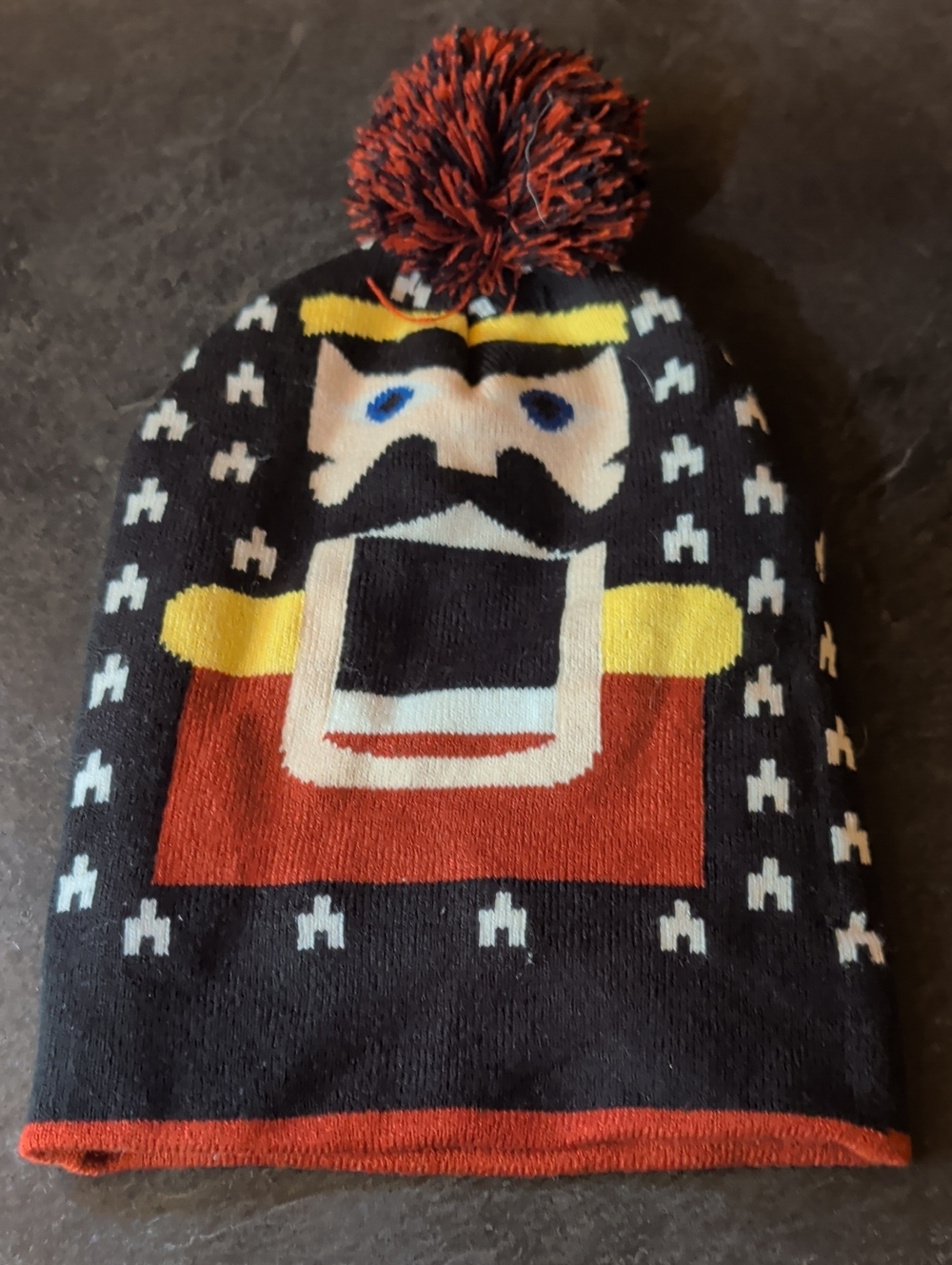 Mens Nutcracker Pom-Pom Beanie Hat - Black & Red